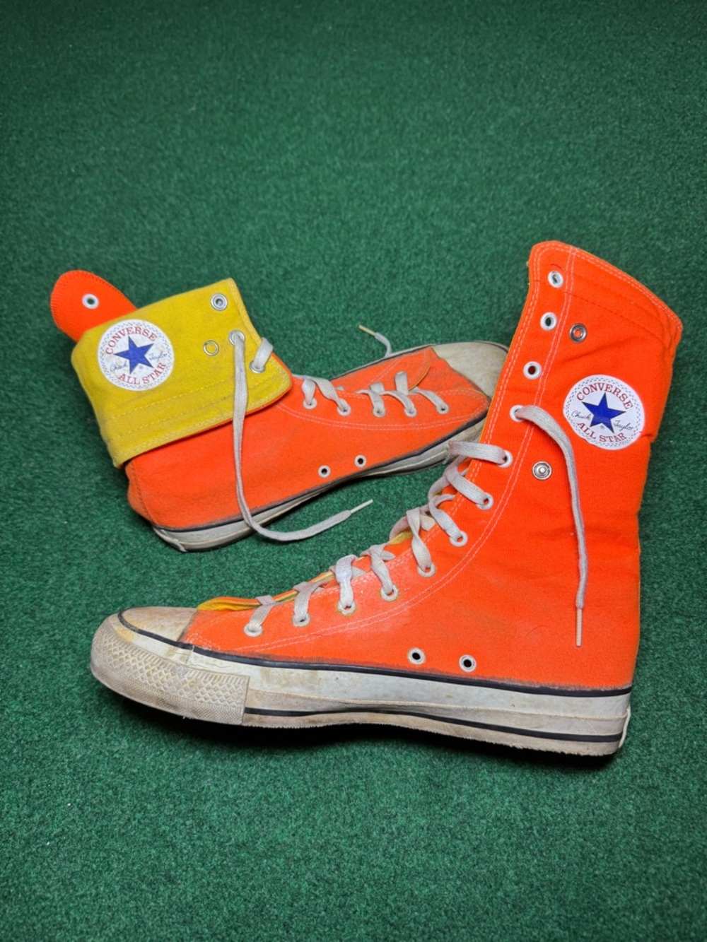 Vintage 70s 80s Converse Neon Orange Sneakers, High Top Shoes Unique (Size 10)